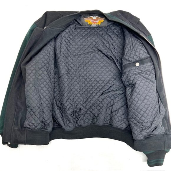USA Harley Davidson Wool Quilt  Bomber Jacket Mens M green  Balck Full Zip (J94) - Picture 10 of 10